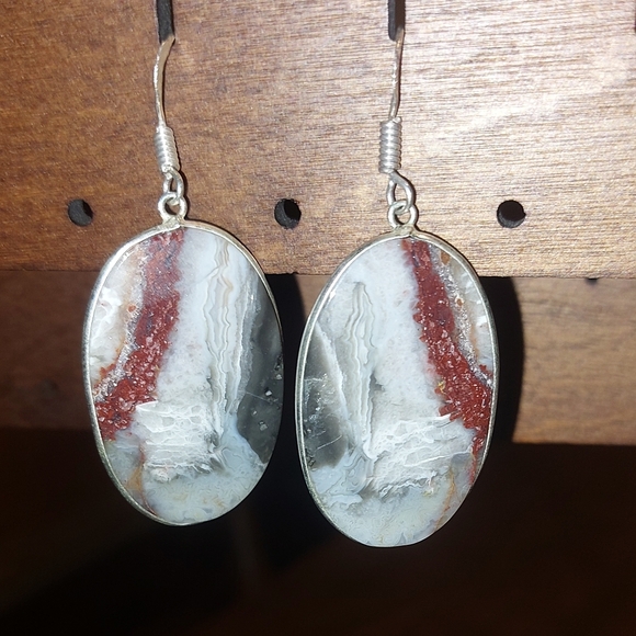 Mexican Lace Agate Drop Earrings - Picture 2 of 4